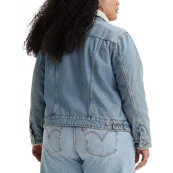 Levis Plus Size Sherpa-Trim Original Trucker Jean Jacket Blue Size 3X NWT - Picture 2 of 2